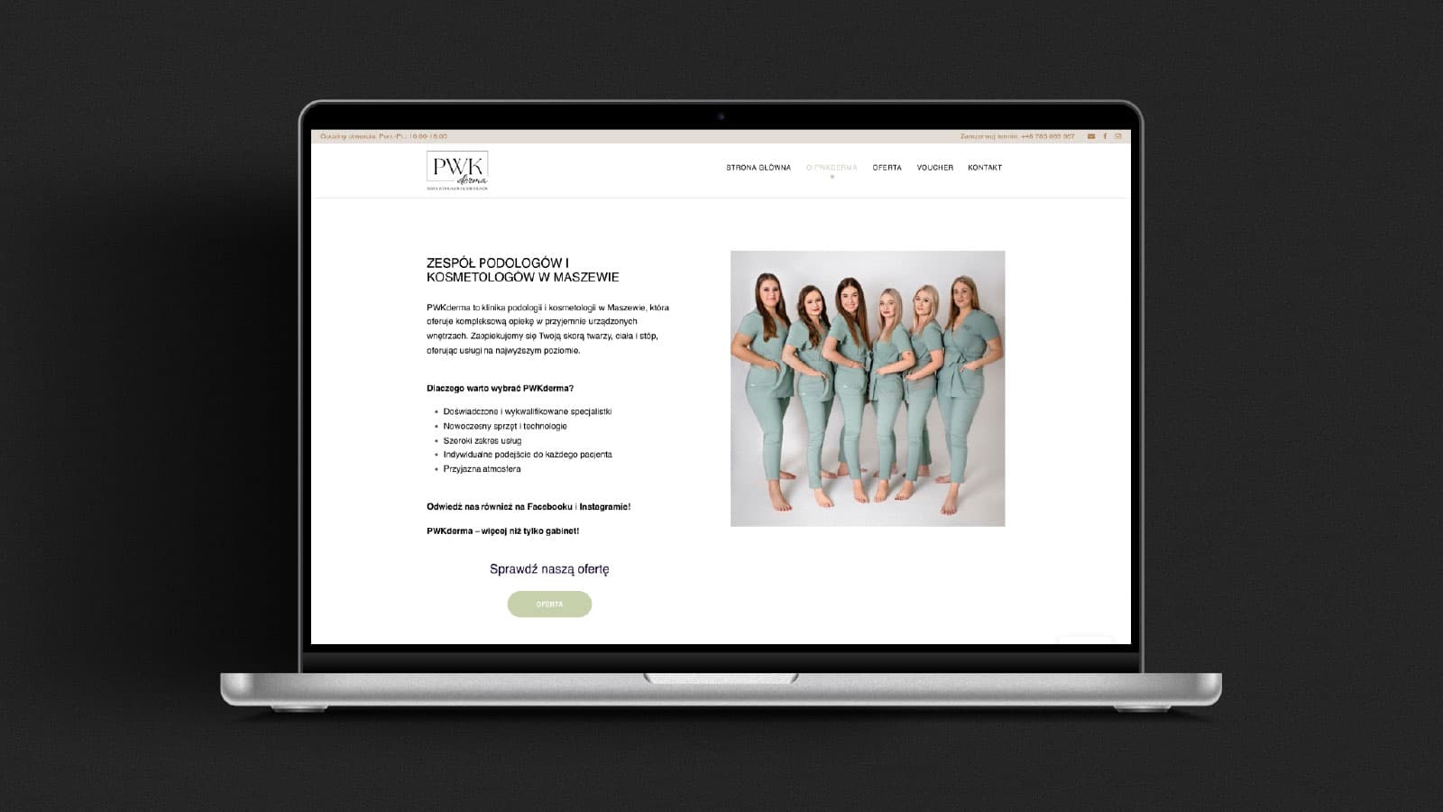 PWK Derma — strona internetowa gabinetu podologii i kosmetologii — 2